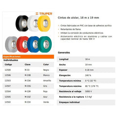 Truper 12500 1.9 Cm Negro Liso
