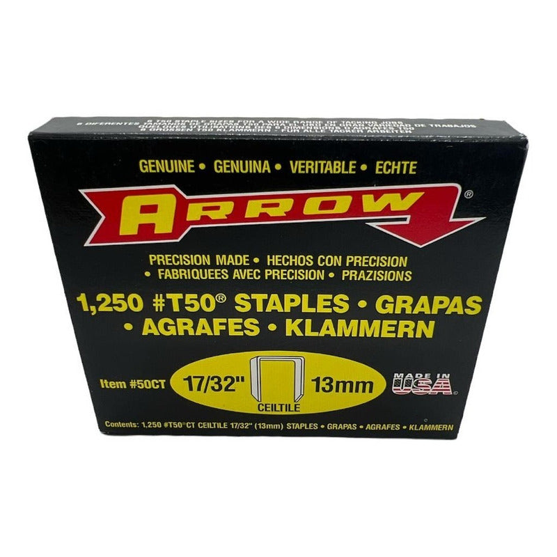 Grapas Arrow T50 17/32   (13mm) Caja 1250 Unidades 50ct Usa