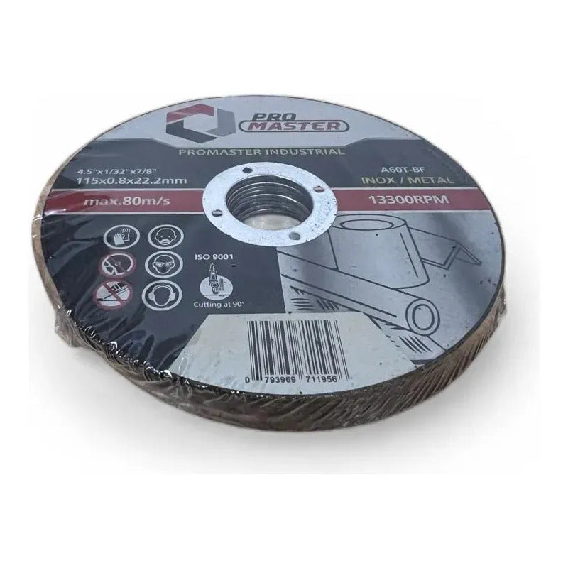 Pack 10 Discos Corte Inox 4.1/2 X 1mm X 22.2mm Promaster Gris Oscuro