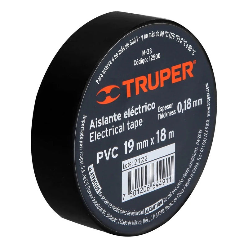 Huincha Aisladora Pvc 19 Mm X 18 M Negro M-33 Truper Negro Liso