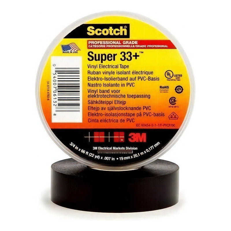 3m Super33+ Cinta Aisladora 19mmx20.1mx0.177mm Negro Liso