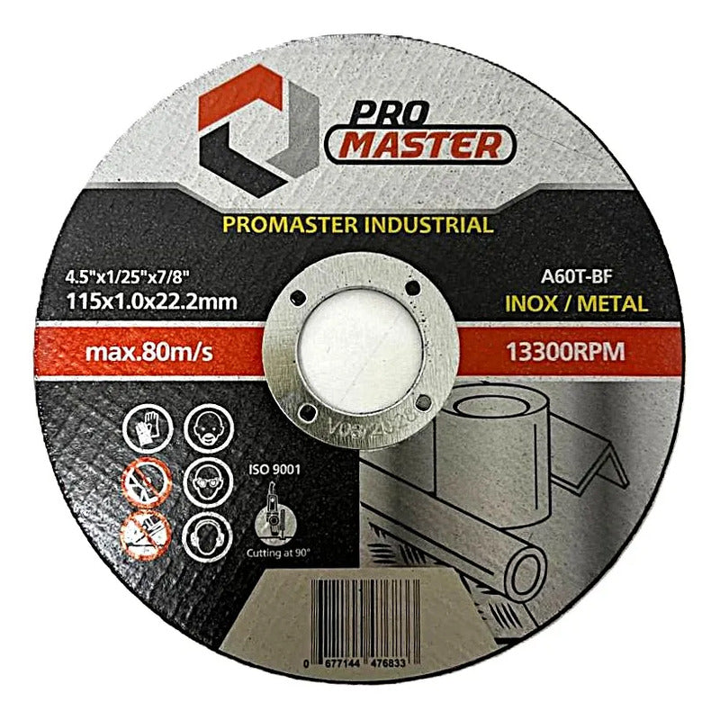 Pack 10 Discos Corte Inox 4.1/2  X 1mm X 22.2mm Promaster Gris Oscuro