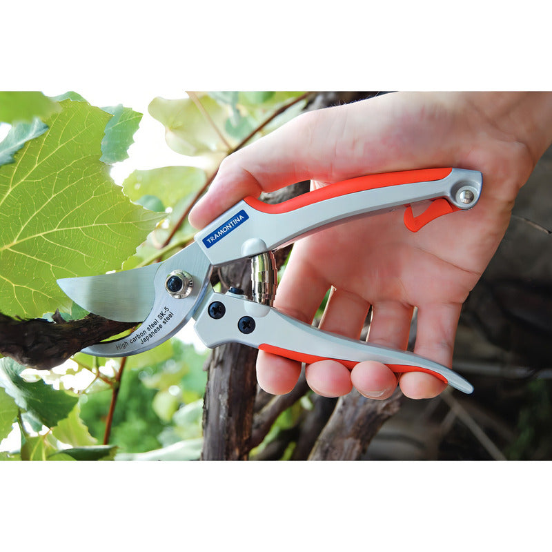 Tijeras De Podar Profesionales Tramontina Con Hoja De Acero Y Mango Engomado, Color Naranja