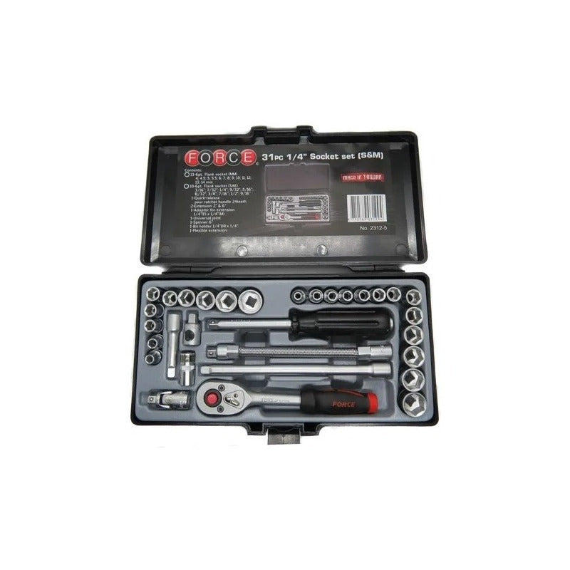 Juego Dados Hex. []1/4`` Mm./puLG. 31 Piezas (2312-5), Force Cromo