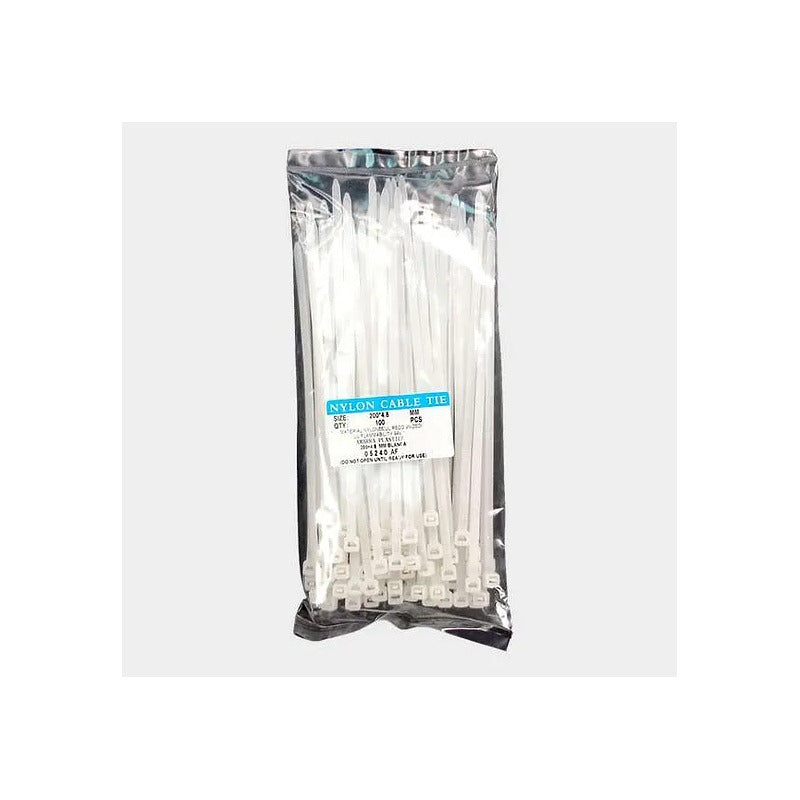Amarra Plástica Autobloqueo Blanca 200x 4.8mm, 100 Unidades. Blanco
