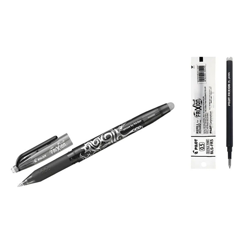 Pack Bolígrafo Pilot Frixion Ball 5 Con Repuesto De Tinta Termo Borrable Negra Negro