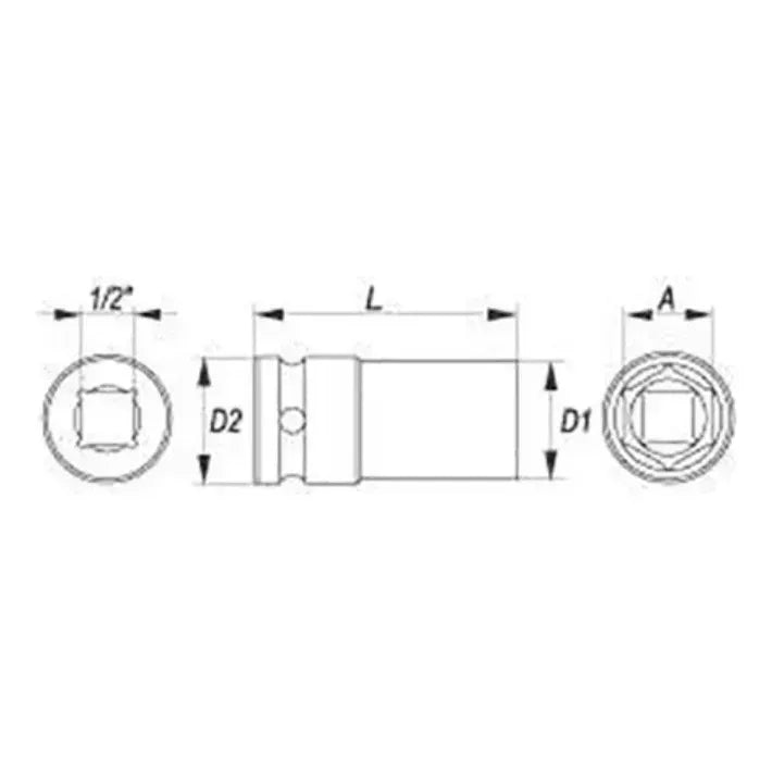 Dado De Impacto Largo Hexagonal 1/2  19mm Yato