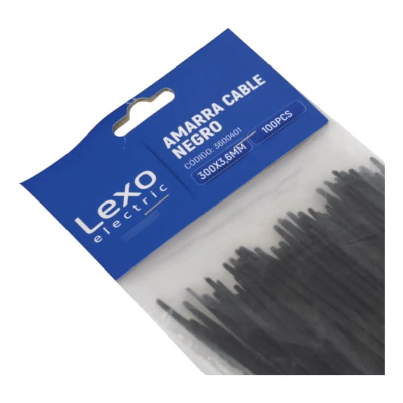 Pack 100pcs Amarra Plastica Cable Negro Lexo 300mm X 3,6mm Negro