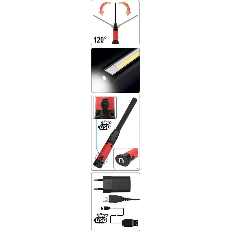 Linterna Led Magnética De 600 Lumenes Yato Yt-08518 Luz Blanco Rojo