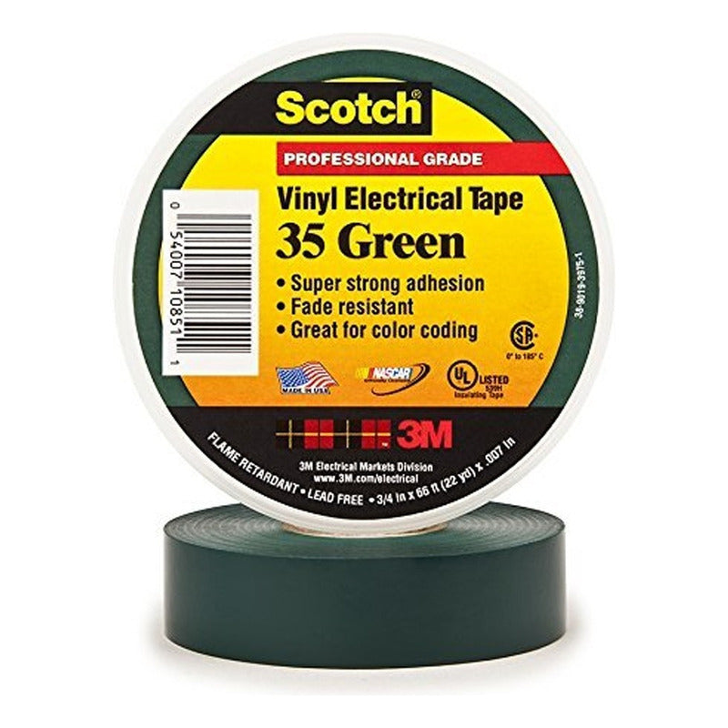 Cinta Aislante / Huincha Aisladora 3m 35 Verde  19mm X 20mt Liso