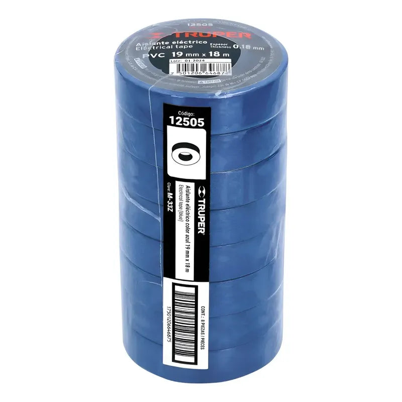 Huincha Aisladora Azul De 19mm X 18 Mts Truper ( 8 Unidades) Azul Lisa