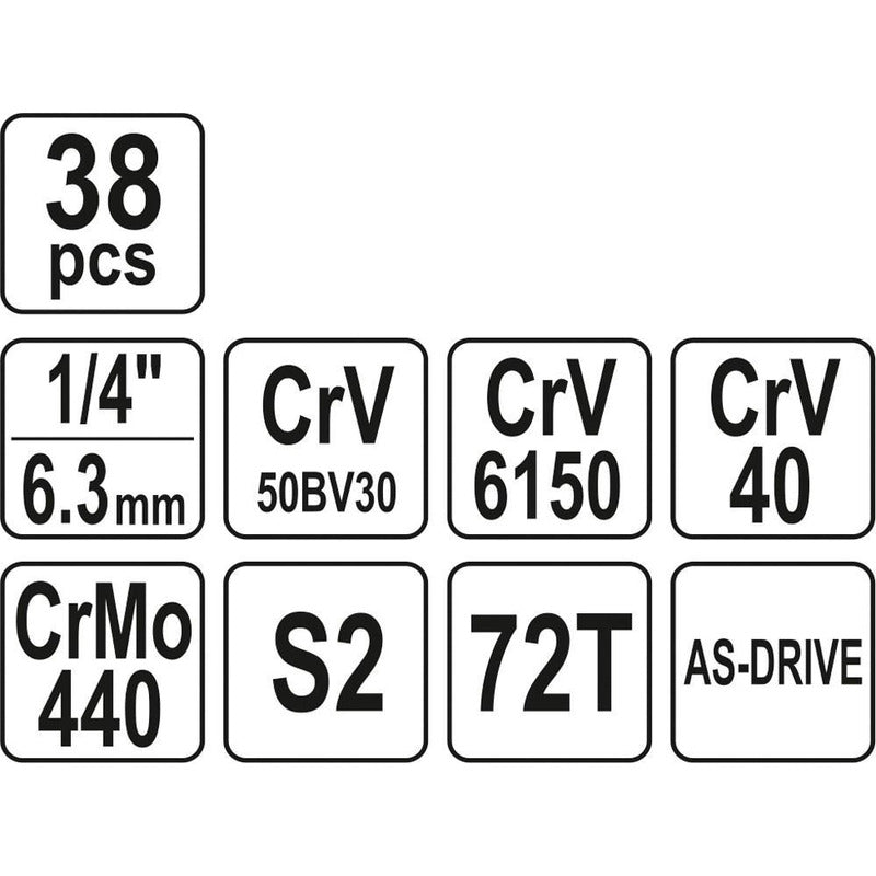 Juego De Dados [] 1/4 38 Piezas Yato Yt-14471 Maleta