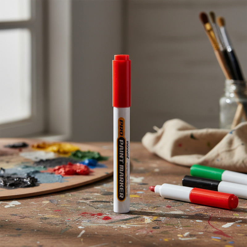 Marcador Óleo Monami Pro Paint Rojo Punta Redonda Resistente Agua