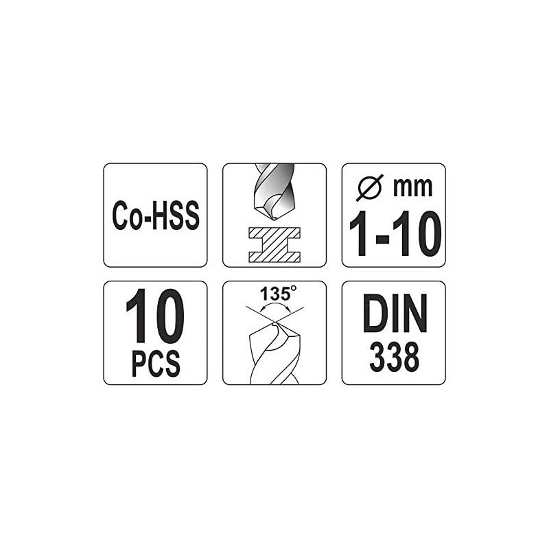 Juego De Brocas Metal Co-hss 1-10mm 10 Piezas Yato Yt-41603
