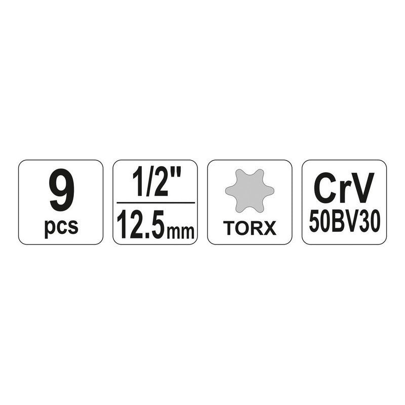 Juego Dados Hembra Torx 1/2 9pcs Yt-0521 - Yato Negro