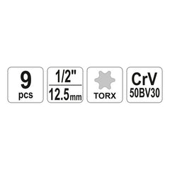 Juego Dados Hembra Torx 1/2 9pcs Yt-0521 - Yato Negro