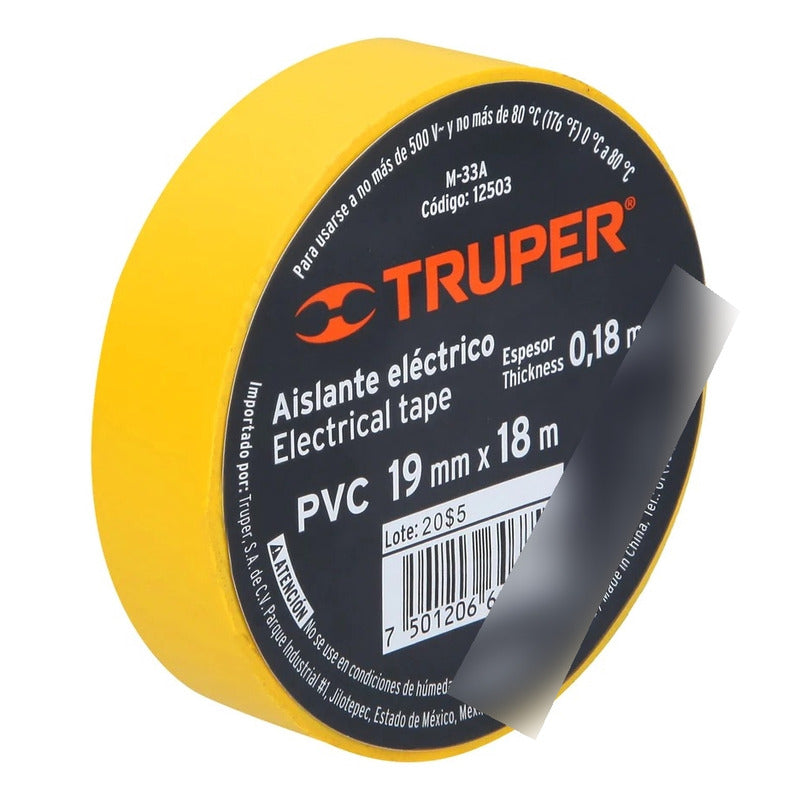 Huincha Aisladora Pvc 19 Mm X 18 M Amarillo M-33a Truper Amarillo Liso