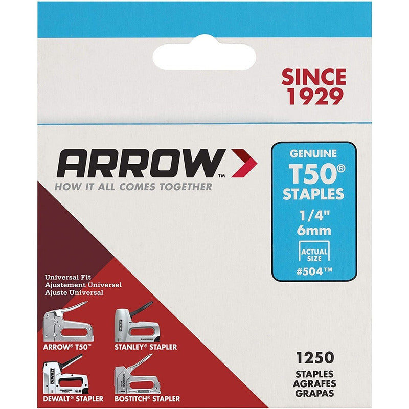 Grapas Arrow T50 1/4   (6mm) Caja 1250 Unidades  50424sp
